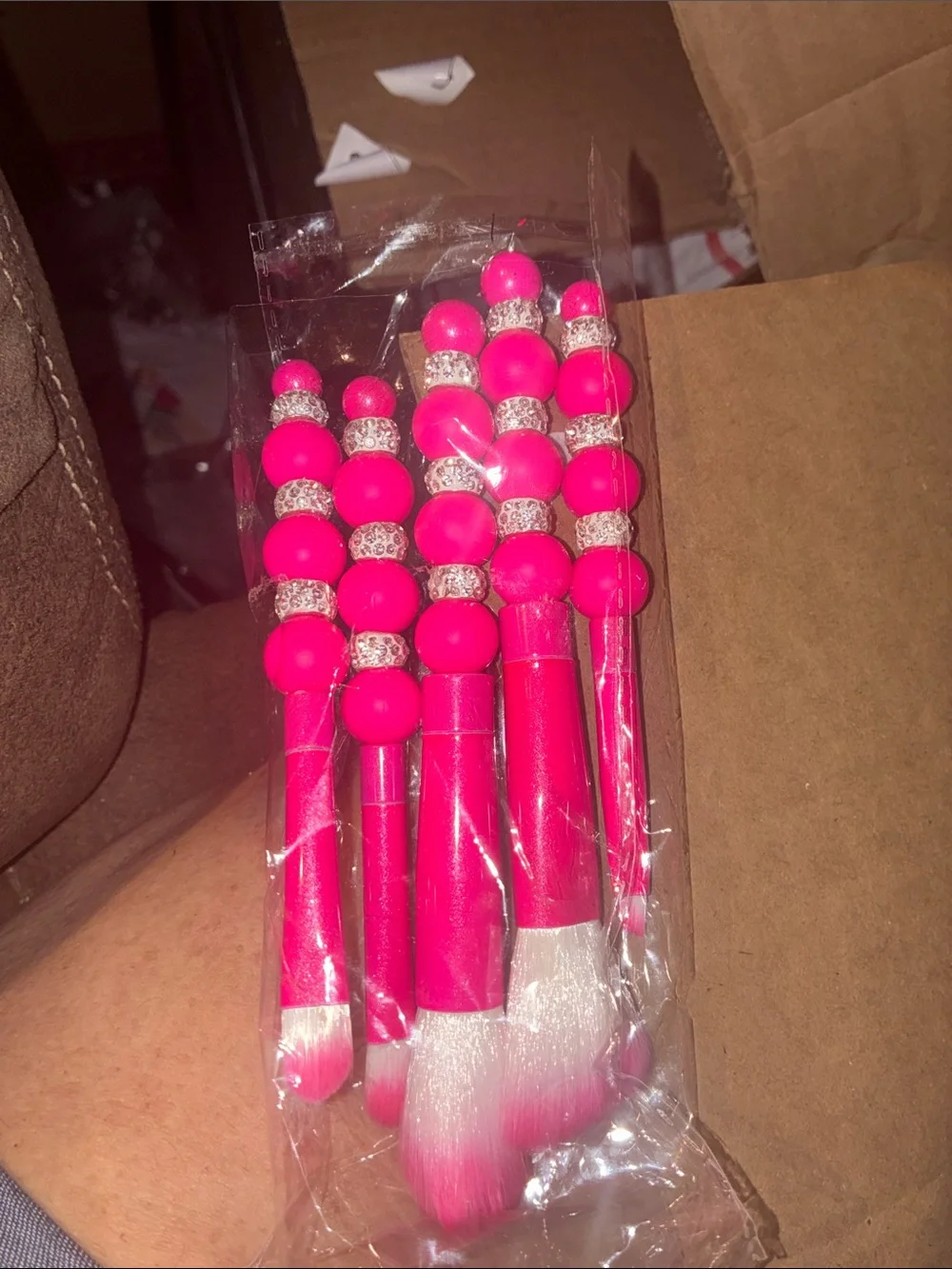 Hot Pink Rhinestone Makeup Brush Set